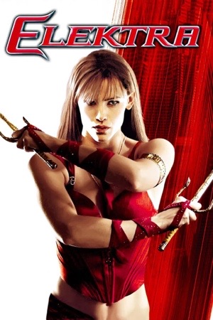 A woman in red leather holding two curved sai crossed in front of her.