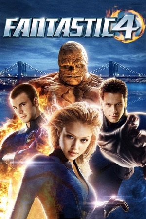 Four figures in blue suits in front of a bridge, one made of orange rock, one on fire.