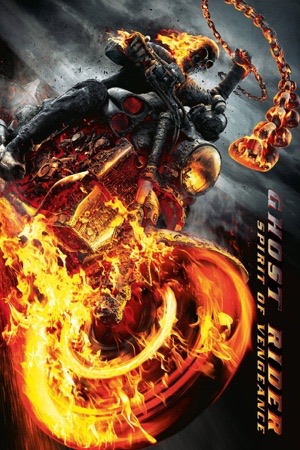 A burning skeletal rider on a blazing motorcycle, wheels trailing fire.