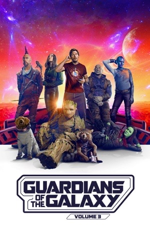 The Guardians seated together with Cosmo the dog, in warm orange and gold light.
