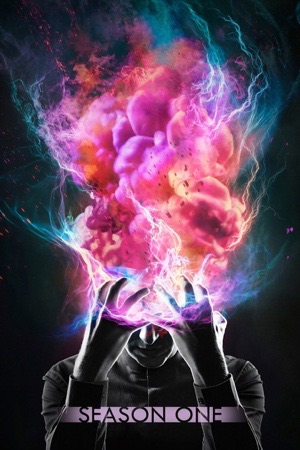 A silhouetted figure gripping their head as it erupts into a cloud of pink and blue.