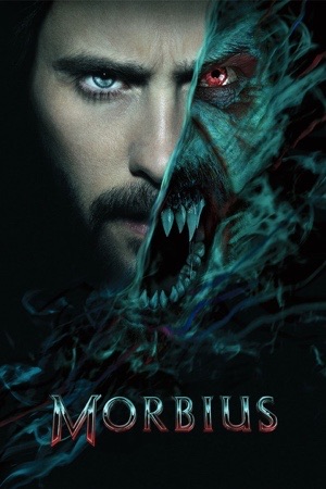 A man's face half in shadow, the other half a snarling pale creature with fangs.