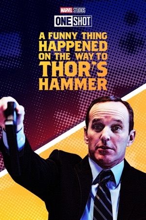 A man in a dark suit raising a handgun, wide-eyed, against yellow and purple blocks.