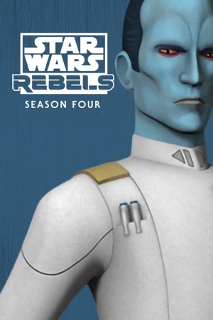 The blue-skinned Grand Admiral Thrawn in a white uniform against pale blue.