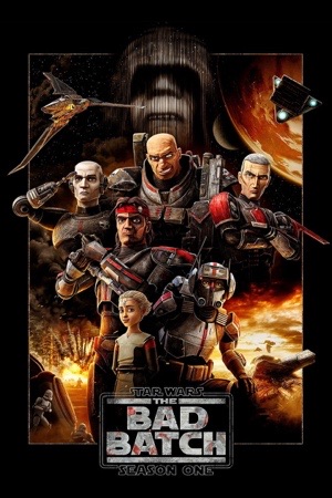 The animated squad standing before a huge dark Imperial ship.