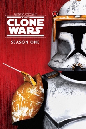 Animated clone troopers in white armour against a deep red background.