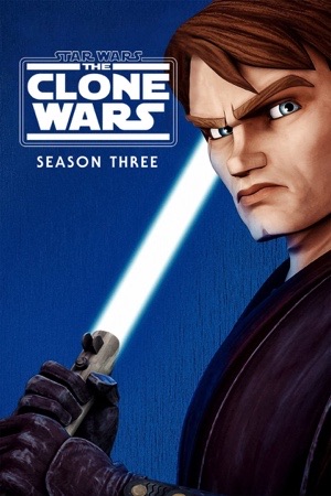 Animated Anakin with a blue lightsaber against dark blue.