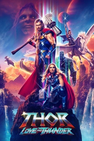 Thor and the Mighty Thor with hammers raised, in hot pink and blue eighties colours.